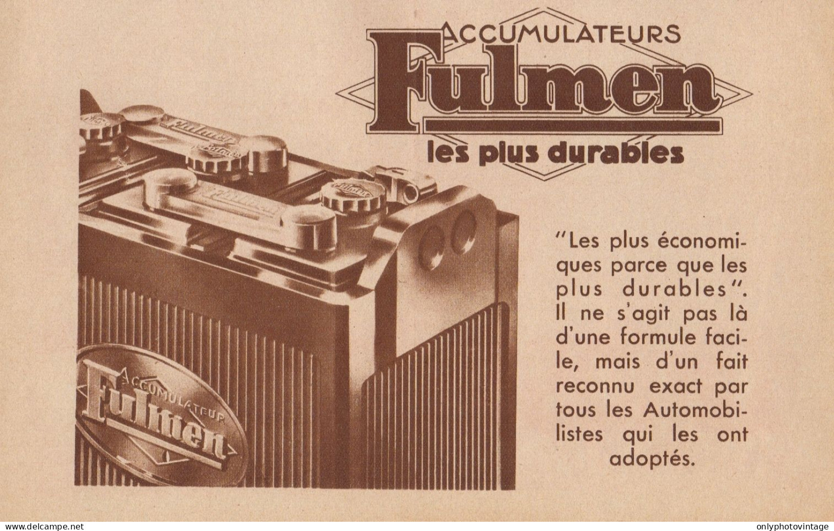 Accumulateurs FULMEN - Pubblicità D'epoca - 1934 Old Advertising - Pubblicitari