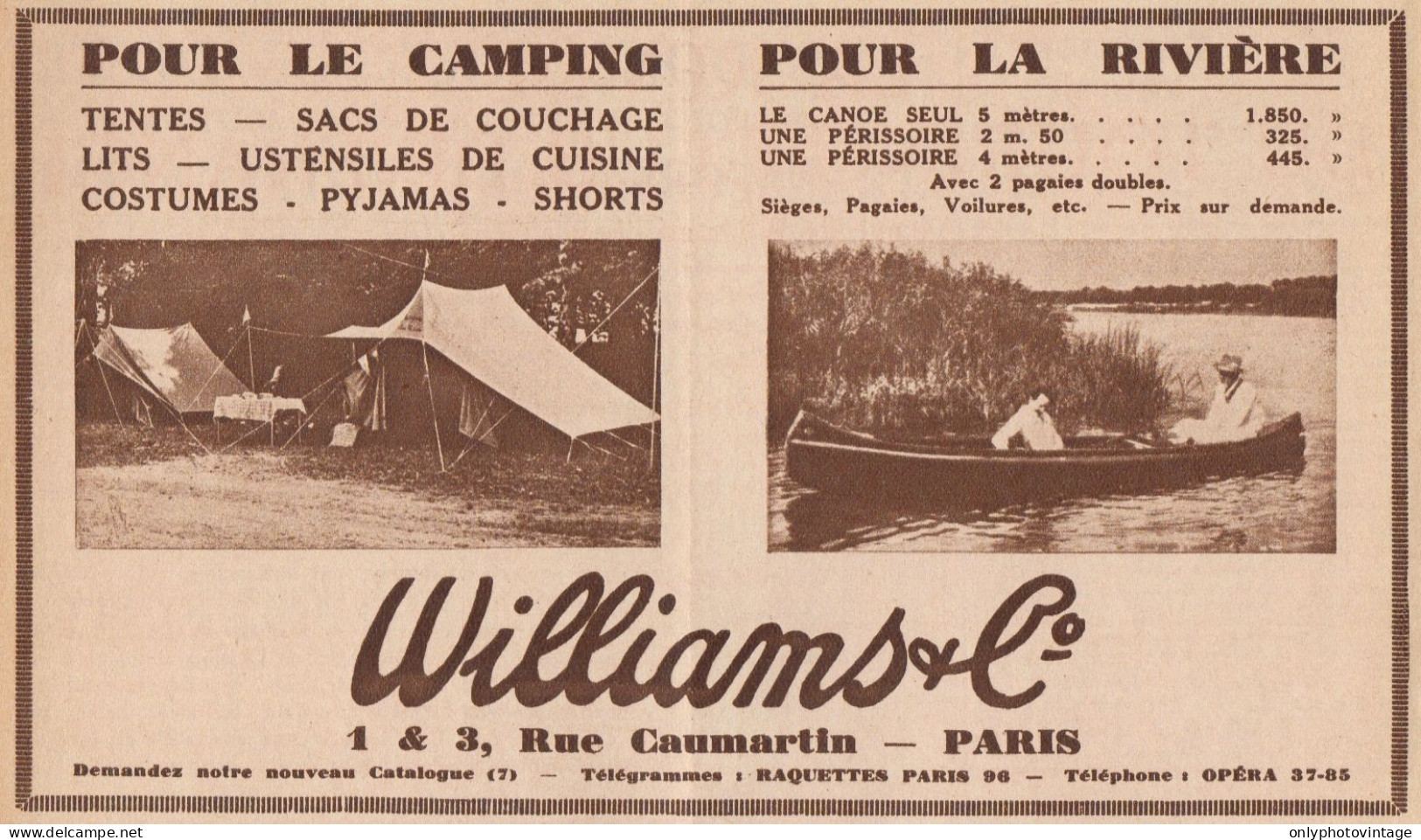 WILLIAMS Pour Le Camping & La Riviére - Pubblicità D'epoca - 1934 Old Ad - Pubblicitari