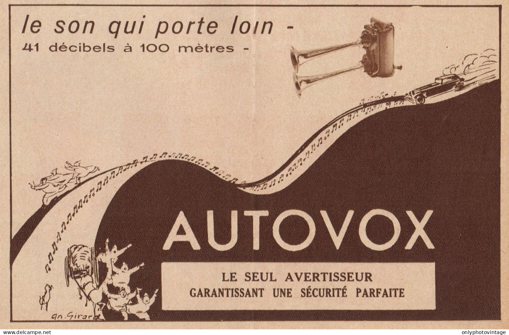 Avertisseur AUTOVOX - Pubblicità D'epoca - 1934 Old Advertising - Pubblicitari