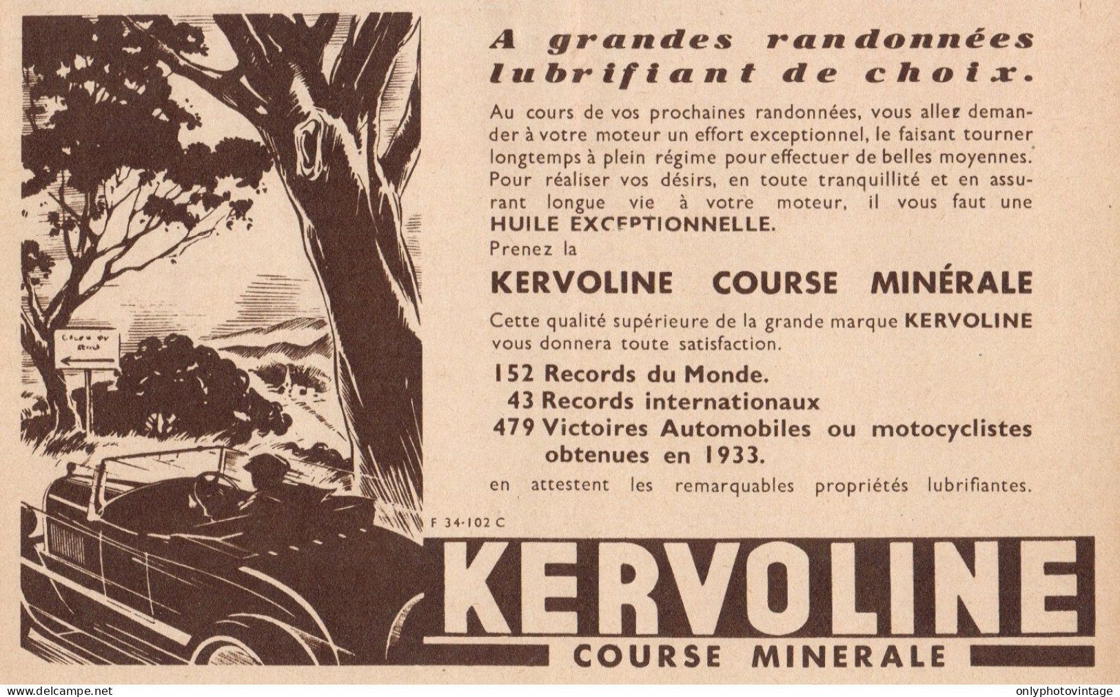 KERVOLINE Course Minérale - Pubblicità D'epoca - 1934 Old Advertising - Pubblicitari