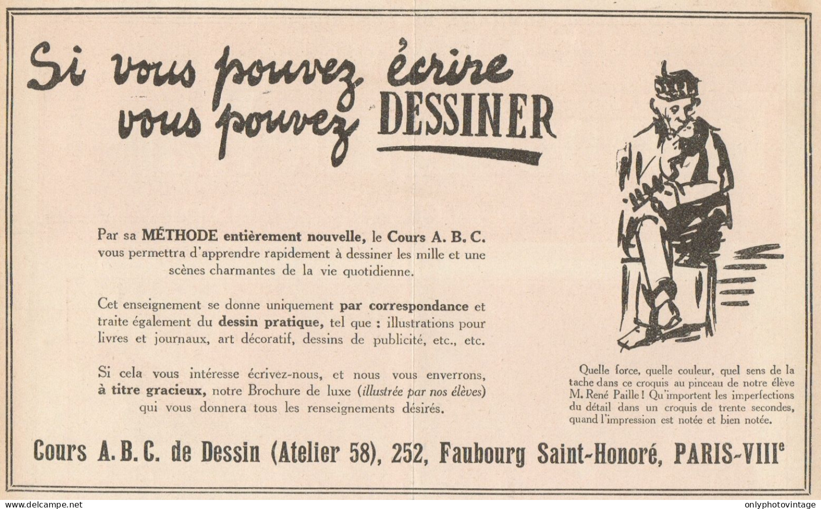 Cours A.B.C. De Dessin - Paris - Pubblicità D'epoca - 1922 Old Advertising - Publicidad