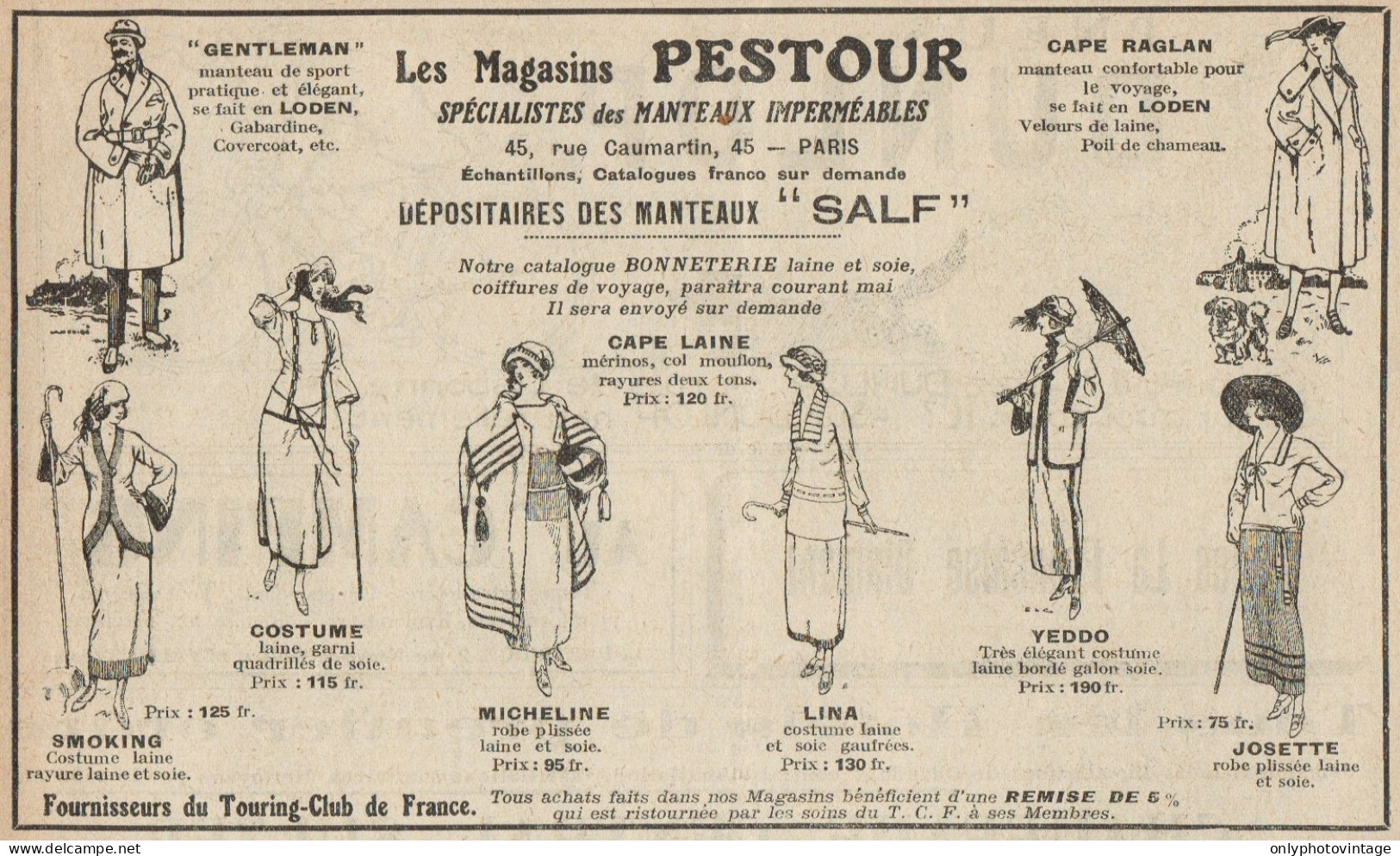 Magasins PESTOUR - Mantaux SALF - Pubblicità D'epoca - 1922 Old Advert - Pubblicitari