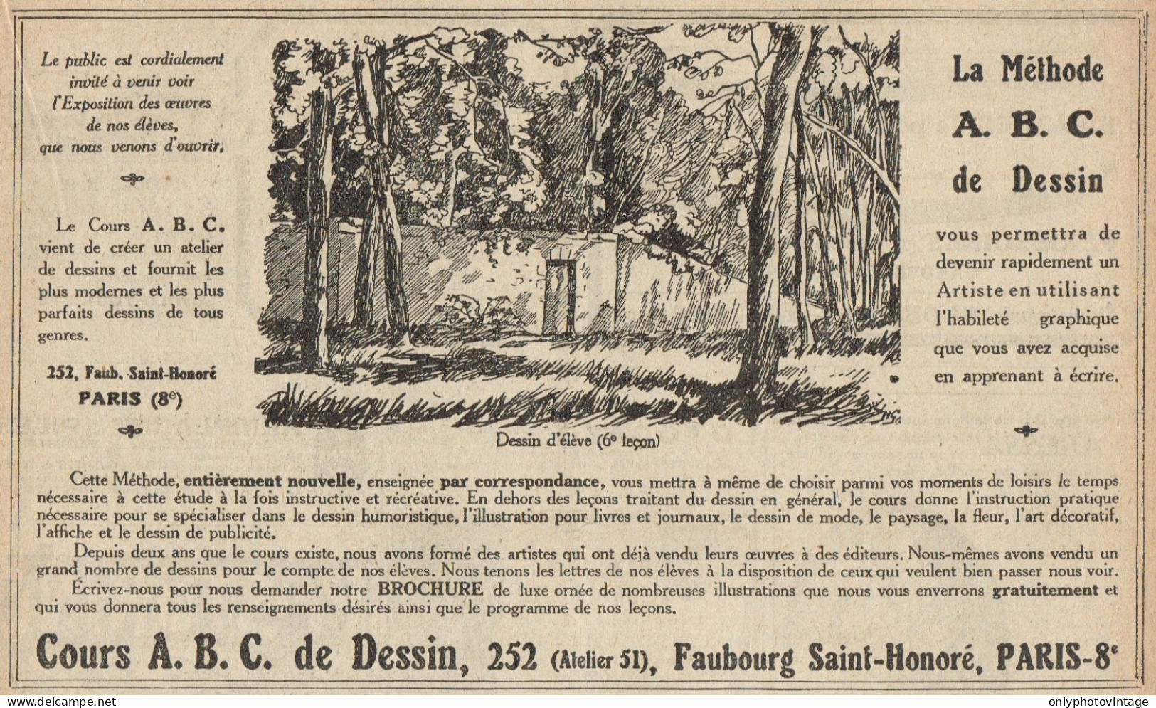 Cours A.B.C. De Dessin - Paris - Pubblicità D'epoca - 1922 Old Advertising - Pubblicitari