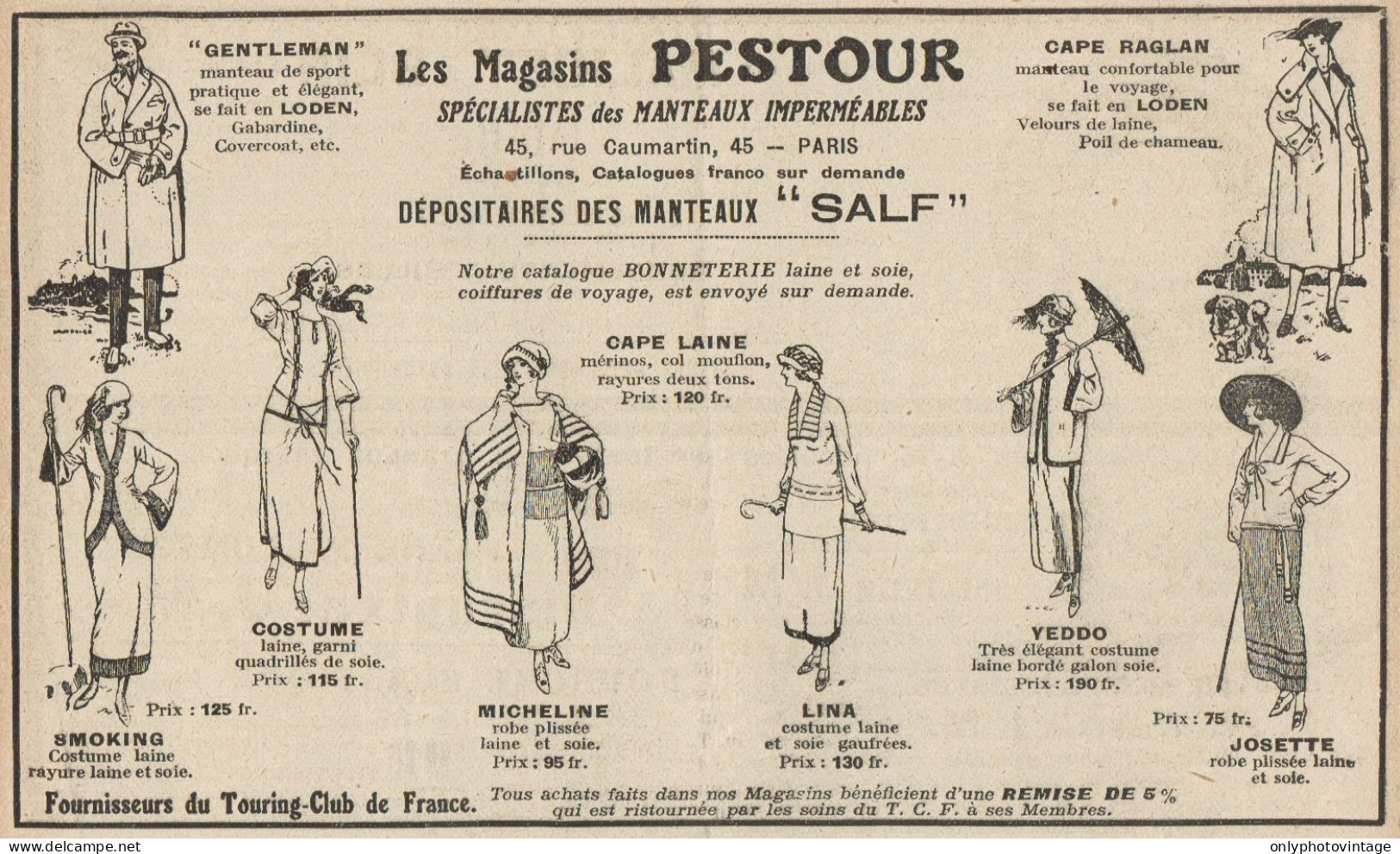 Magasins PESTOUR - Mantaux SALF - Pubblicità D'epoca - 1922 Old Advert - Pubblicitari