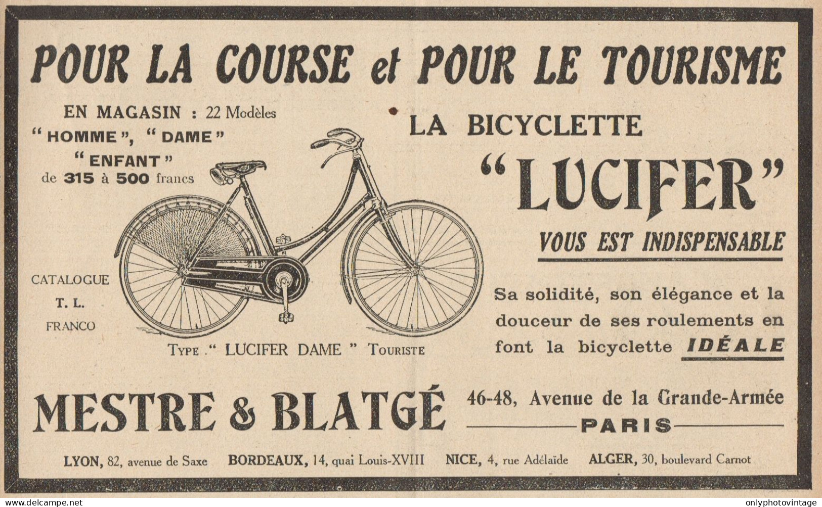 Bicyclette LUCIFER - Mestre & Blatgé - Pubblicità D'epoca - 1922 Old Ad - Publicidad
