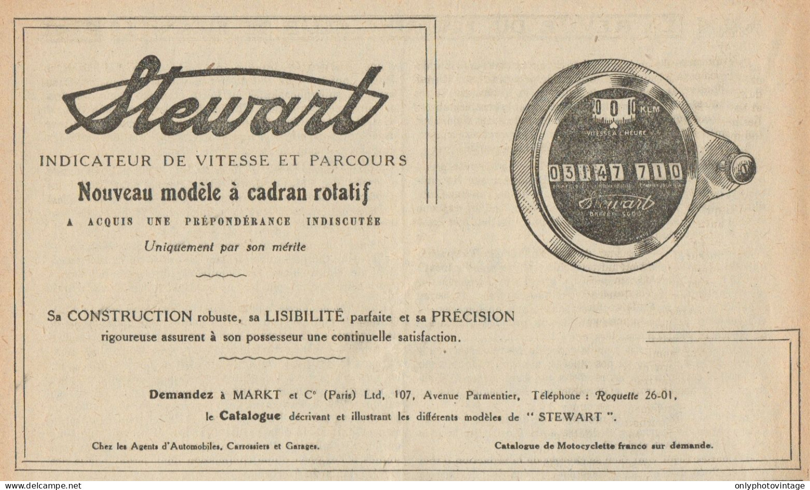 Indicateur De Vitesse STEWART - Pubblicità D'epoca - 1920 Old Advertising - Publicidad