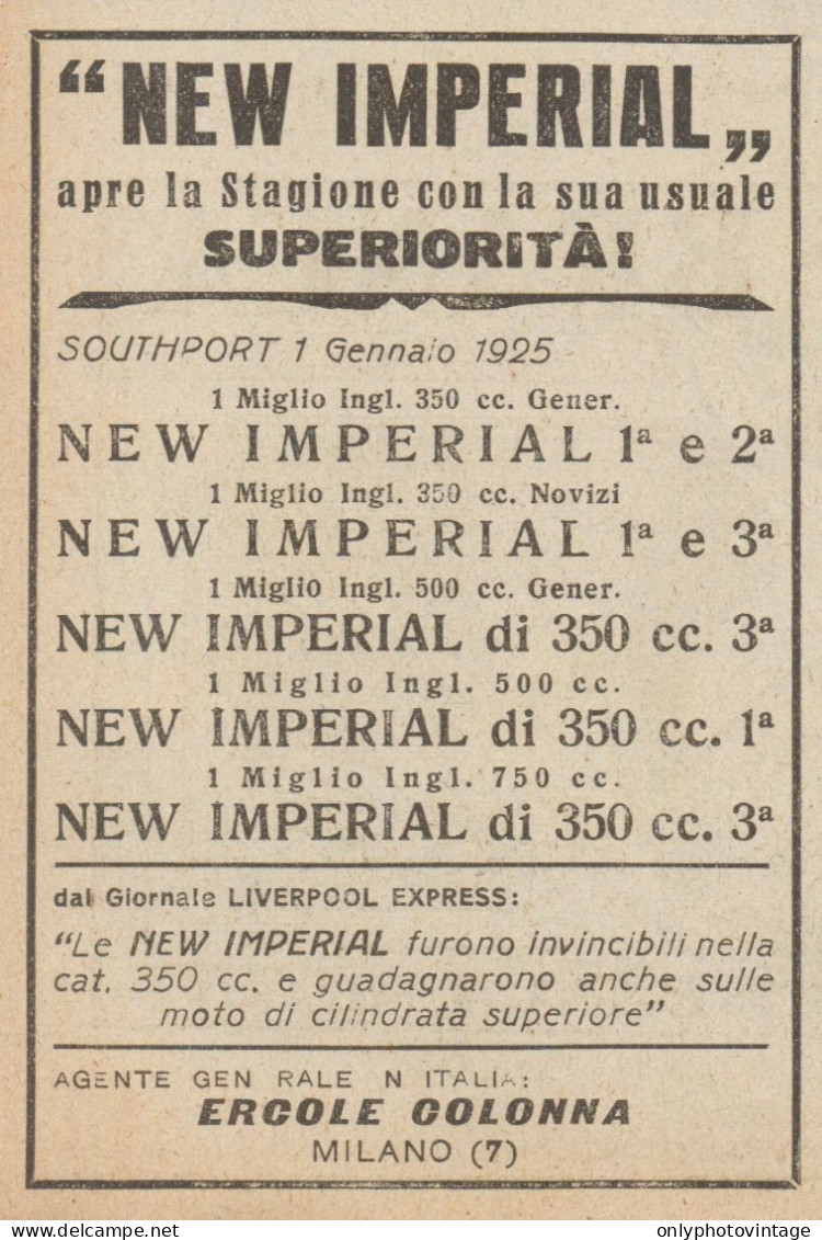 Moto NEW IMPERIAL - Elenco Vittorie - Pubblicità D'epoca - 1925 Old Advert - Pubblicitari