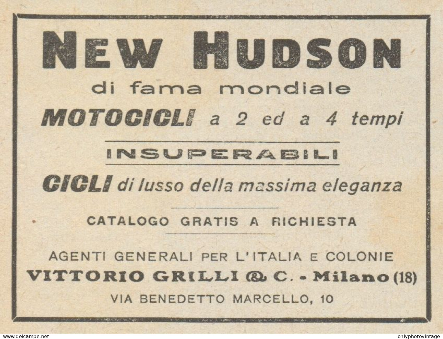 Motocicli & Cicli NEW HUDSON - Pubblicità D'epoca - 1922 Old Advertising - Pubblicitari