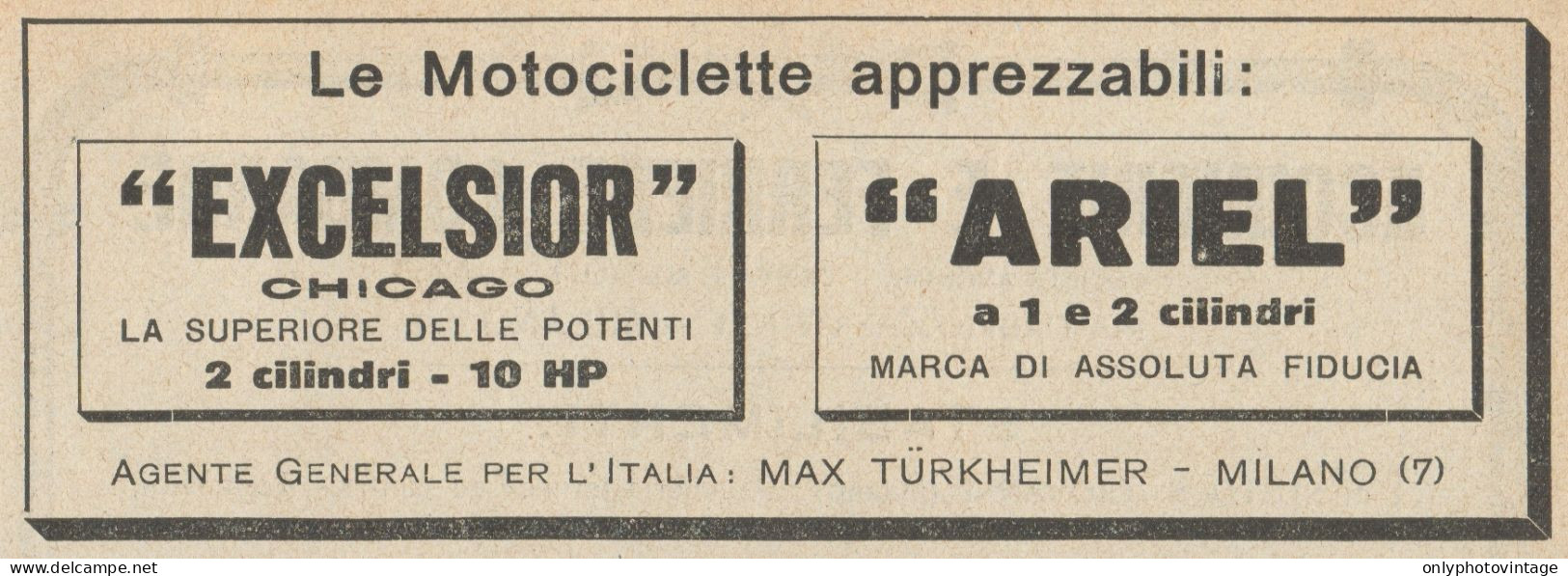 Moto EXCELSIOR Chicago & ARIEL - Pubblicità D'epoca - 1922 Old Advertising - Pubblicitari