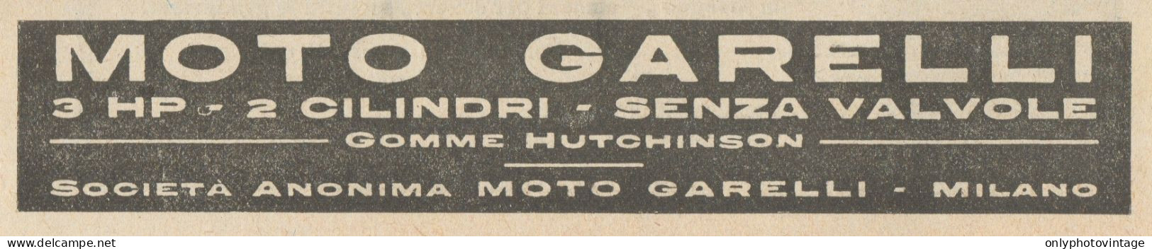 Moto GARELLI - Gomme Hutchinson - Pubblicità D'epoca - 1922 Old Advert - Publicidad