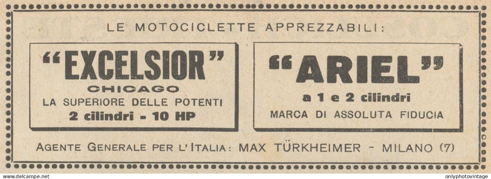 Moto EXCELSIOR Chicago & ARIEL - Pubblicità D'epoca - 1922 Old Advertising - Pubblicitari