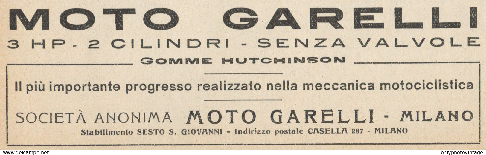 Moto GARELLI 3 HP - Pubblicità D'epoca - 1921 Old Advertising - Pubblicitari