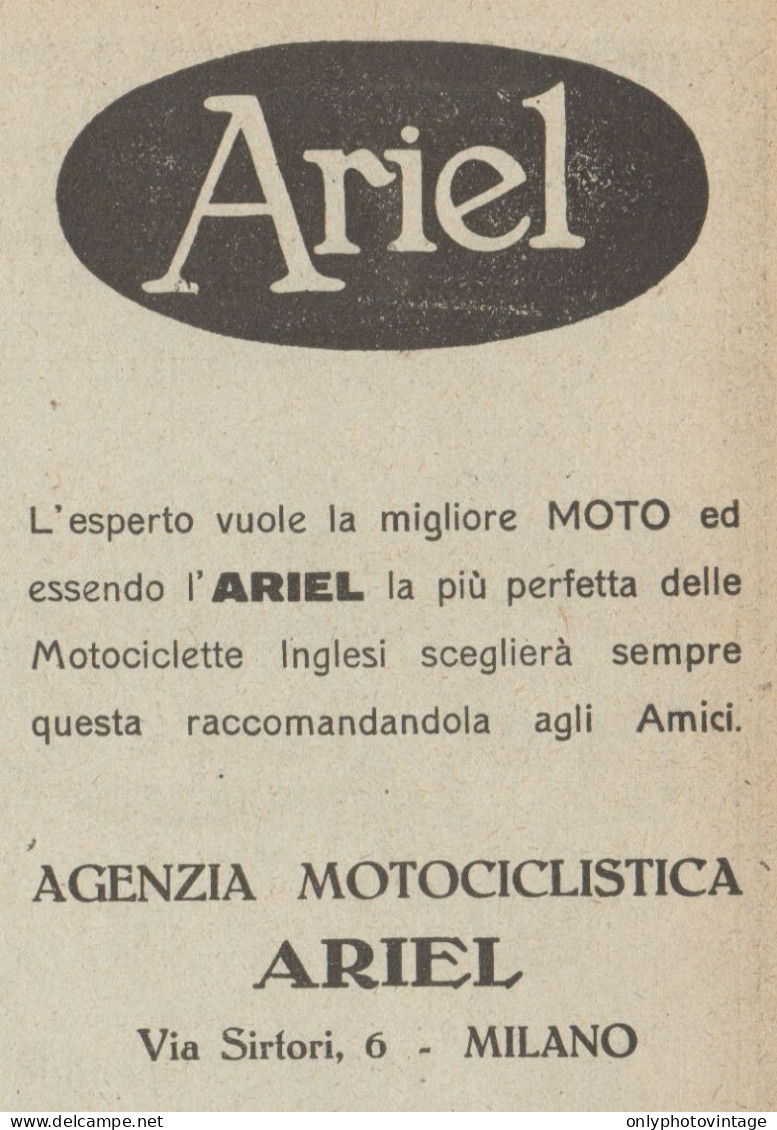 Motociclette Inglesi ARIEL - Pubblicità D'epoca - 1917 Old Advertising - Pubblicitari