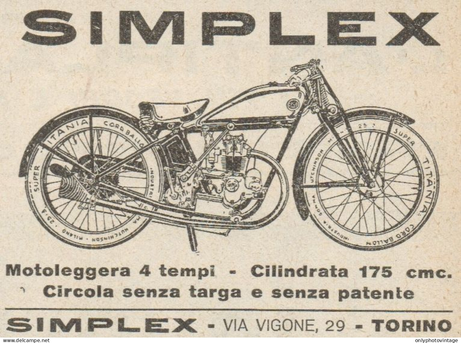 Motoleggera 4 Tempi SIMPLEX 175 Cmc. - Pubblicità D'epoca - 1929 Old Ad - Publicidad