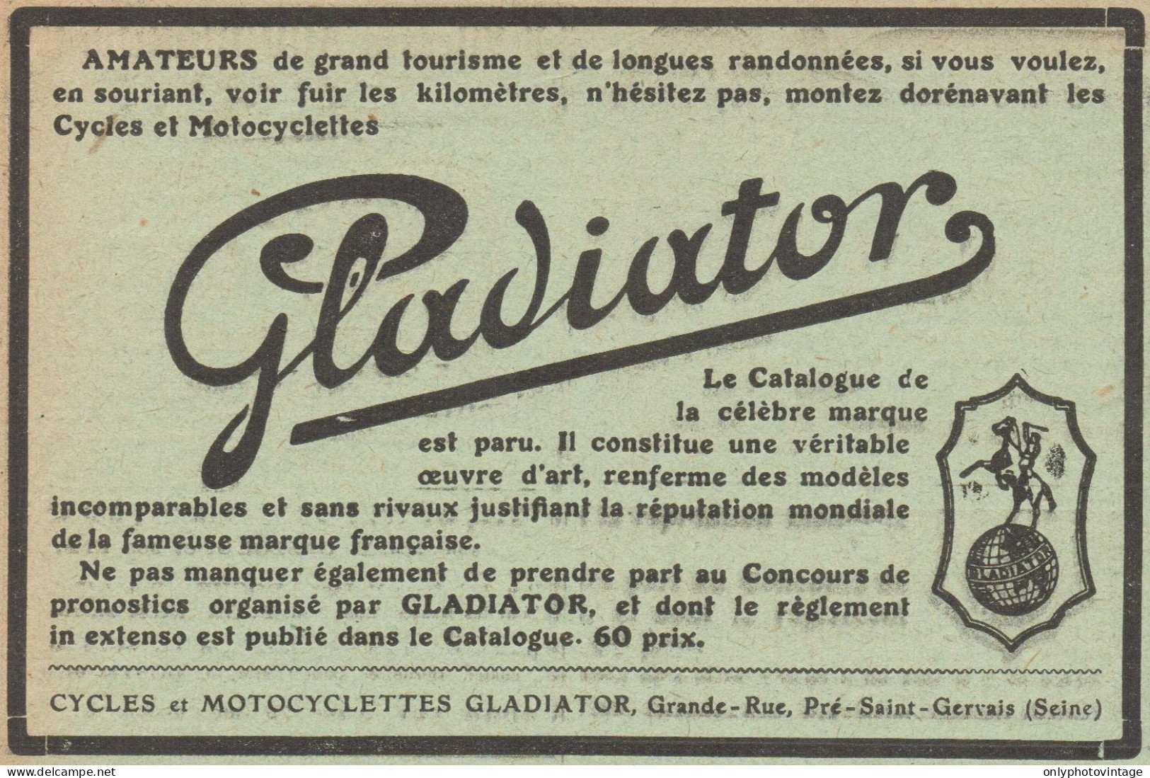 Cycles Et Motocyclettes GLADIATOR - Pubblicità D'epoca - 1913 Old Advert - Publicidad