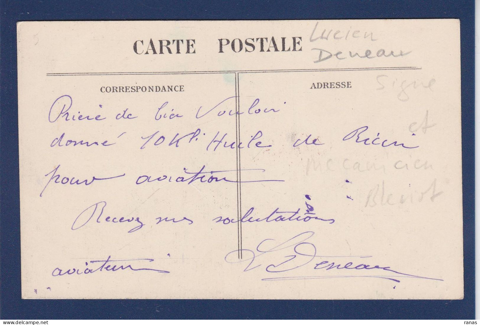 CPA Autographe Signature Aviation Aviateur Lucien Deneau Voir Dos - Flieger Und Astronauten