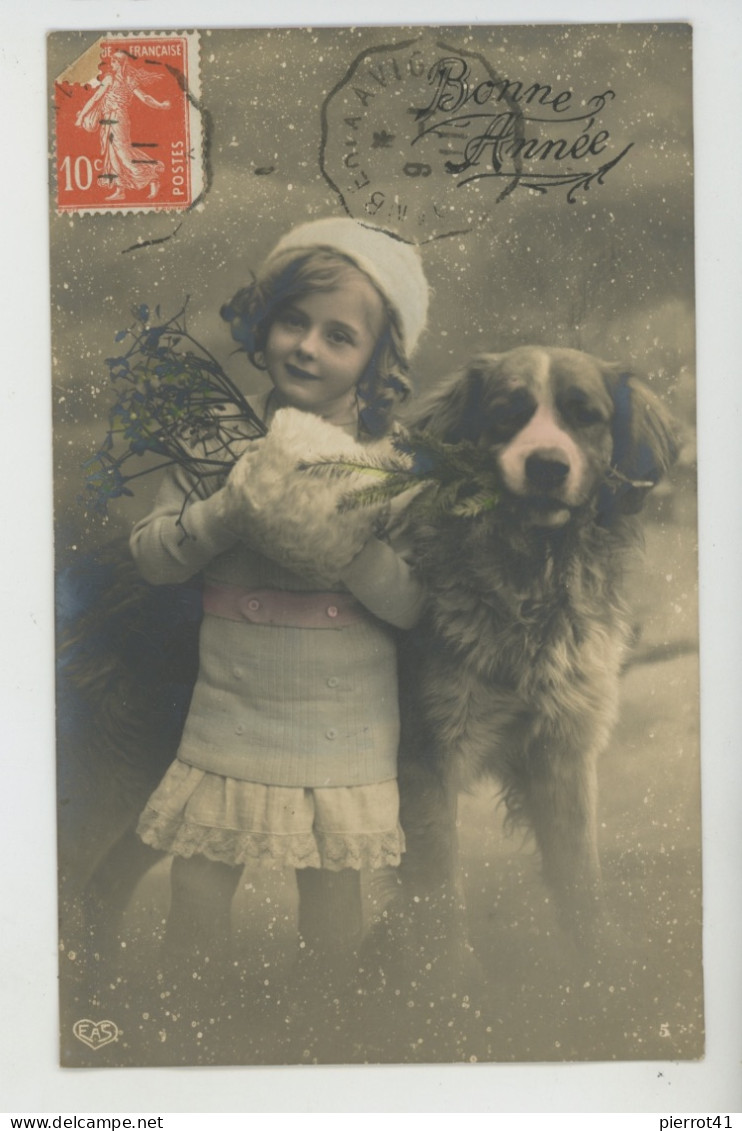 ENFANTS - LITTLE GIRL - MAEDCHEN - CHIENS - DOG - Jolie Carte Fantaisie Portrait Fillette Et Chien - Hunde