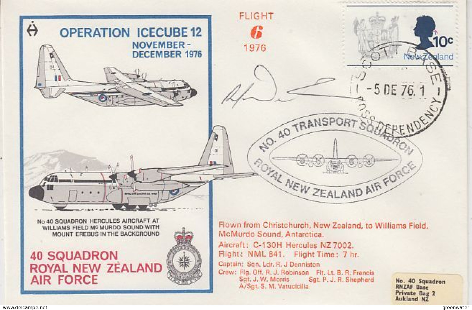 Ross Dependency 1976 Operation Icecube 12 Signature  Ca Scott Base 5 DE1976 (RO170) - Briefe U. Dokumente