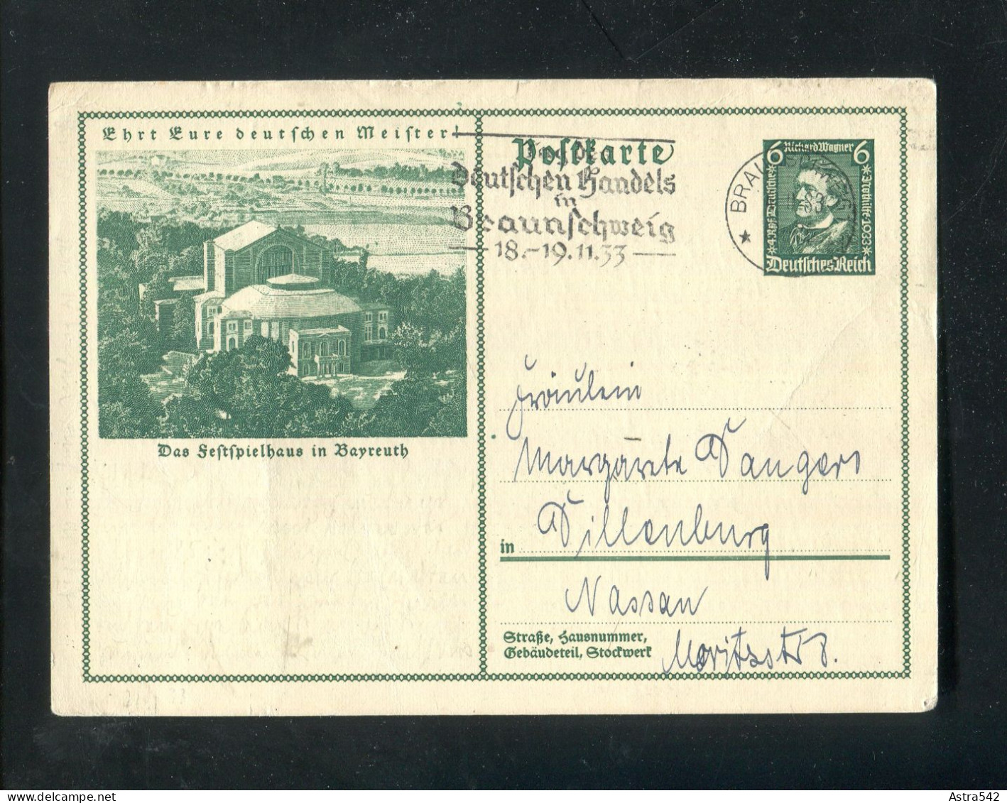 "DEUTSCHES REICH" 1933, Sonderpostkarte Mi. P 249 "Wagner" Mit Stempel "BRAUNSCHWEIG, Tag Des Deutschen Handels" (A1239) - Postcards