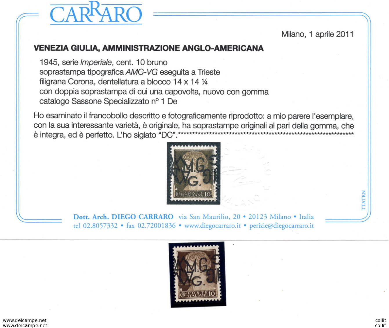 AMG.VG. - Cent. 10 Varietà Doppia Soprastampa Di Cui Una Capovolta - Mint/hinged