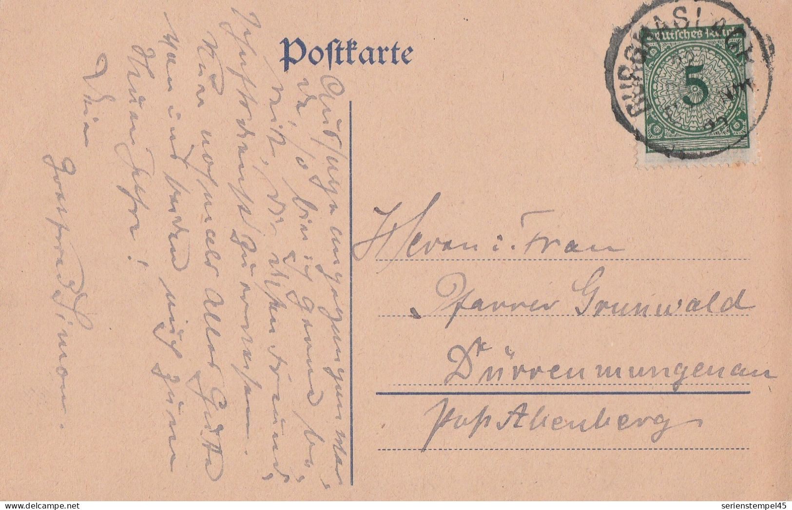 Deutsches Reich Karte Mit Tagesstempel Burghaslach 22.12.1923 Aus Gleißenberg Lk Neustadt An Der Aisch-Bad Windsheim - Covers & Documents