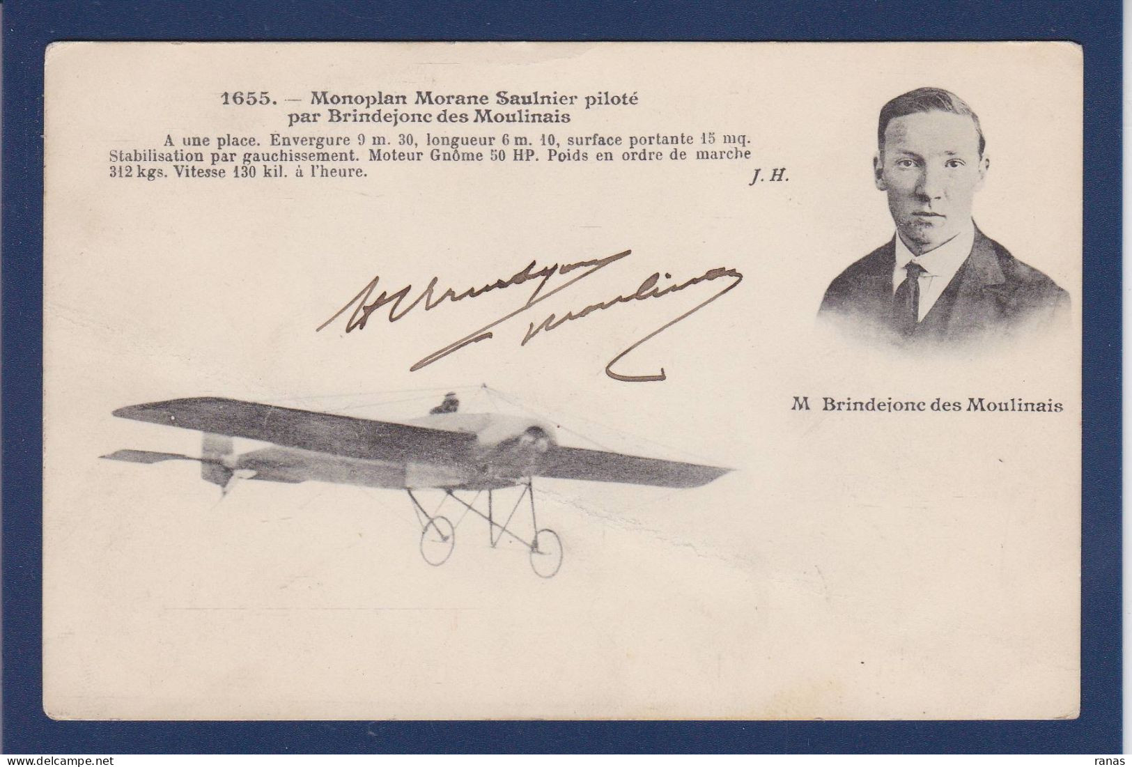 CPA Autographe Signature Aviation Aviateur Brindejonc Des Moulinais Non Circulée - Aviateurs & Astronautes