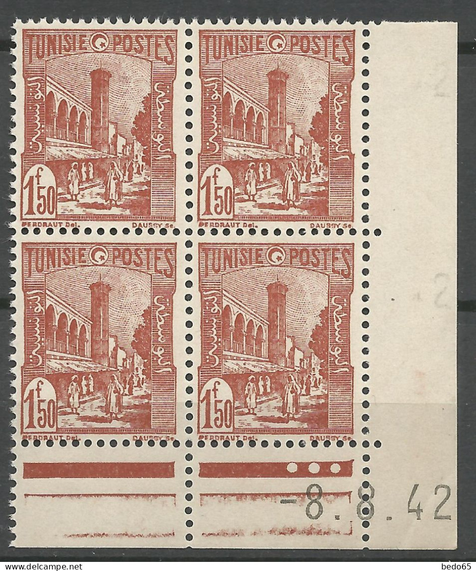 TUNISIE N° 234 Bloc De 4 Coin Daté 8 / 8 / 42 NEUF** LUXE SANS CHARNIERE NI TRACE / Hingeless  / MNH - Unused Stamps