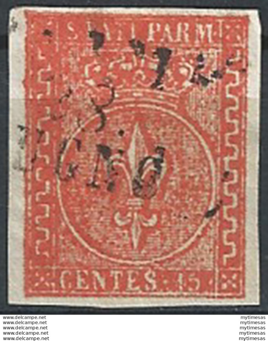 1853 Parma 15c. Vermiglio Canceled Sassone N. 7 - Modena