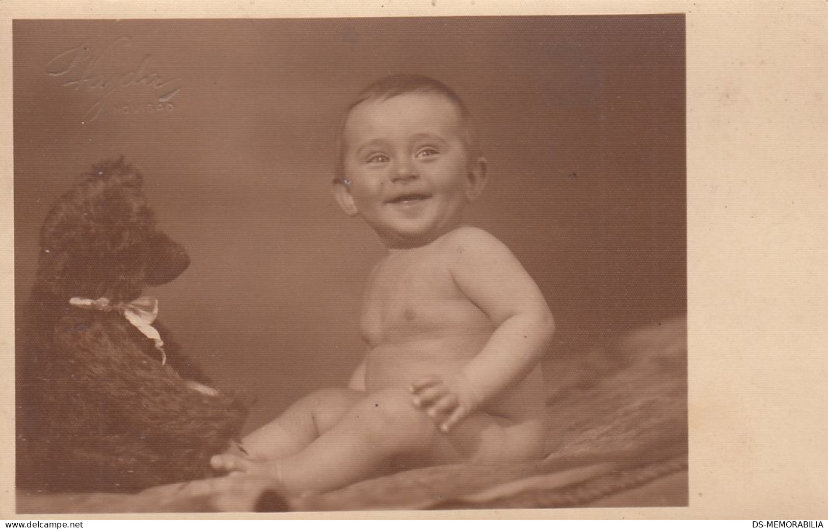 Baby W Teddy Bear Toy Real Photo Postcard 1930 - Games & Toys