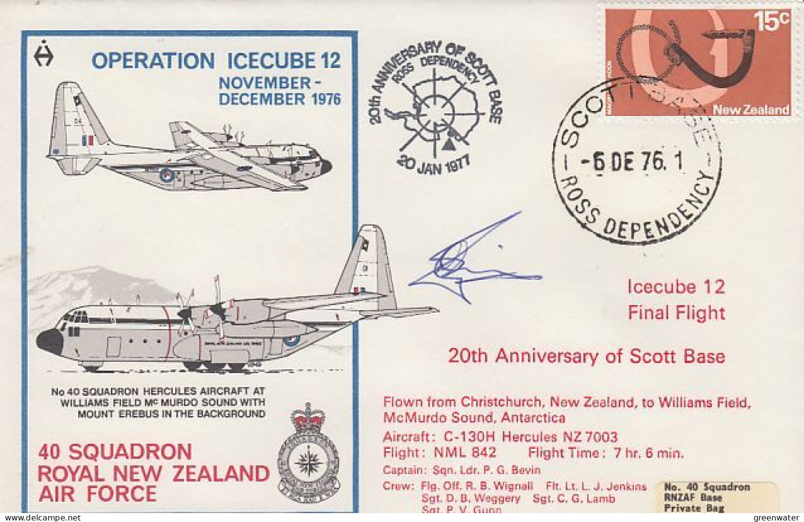 Ross Dependency 1976 Operation Icecube 12 Signature  Ca Scott Base 5 DE1976 (RO171) - Brieven En Documenten