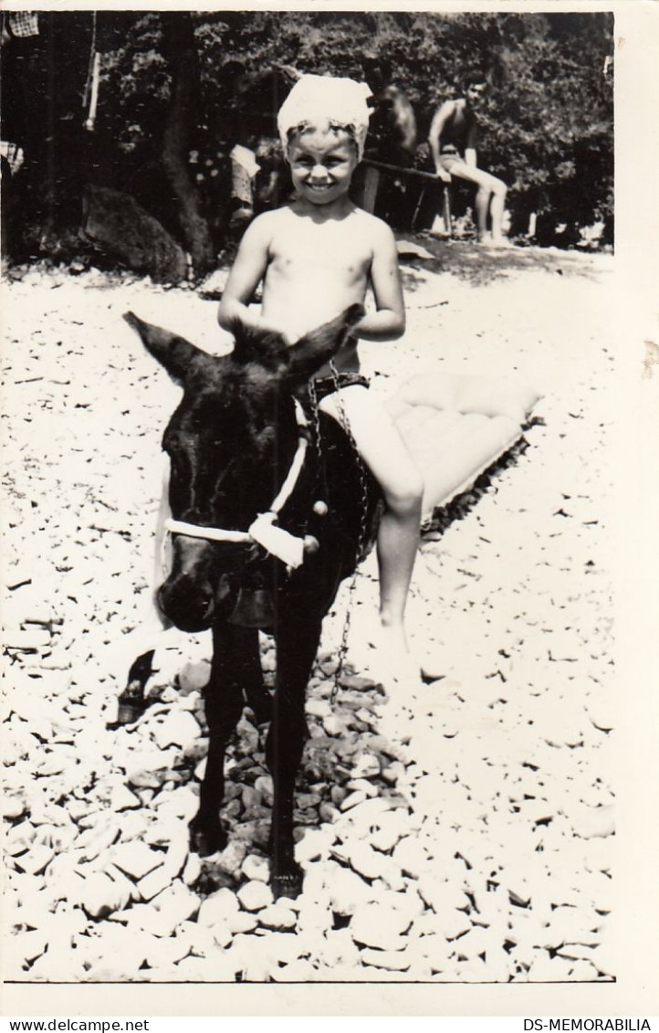 Girl Riding A Donkey , Beach Scene Real Photo Postcard - Anes