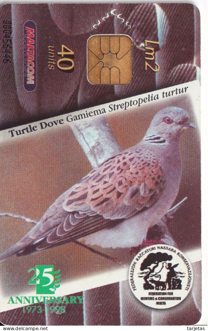 TARJETA DE MALTA DE UNA TORTOLA (TURTLE-PAJARO BIRD) ABEJARUCO - Malte