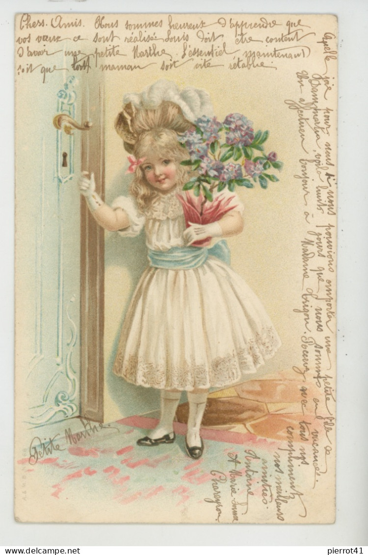 ENFANTS - LITTLE GIRL - MAEDCHEN - Jolie Carte Fantaisie Fillette Et Fleurs - Dessins D'enfants