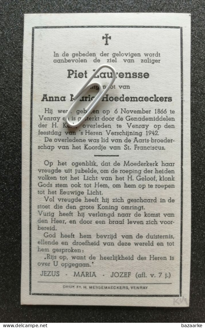 PIET LAURENSSE ° VENRAY 1866 + 1942 / ANNA  MARIA  HOEDEMAECKERS - Andachtsbilder