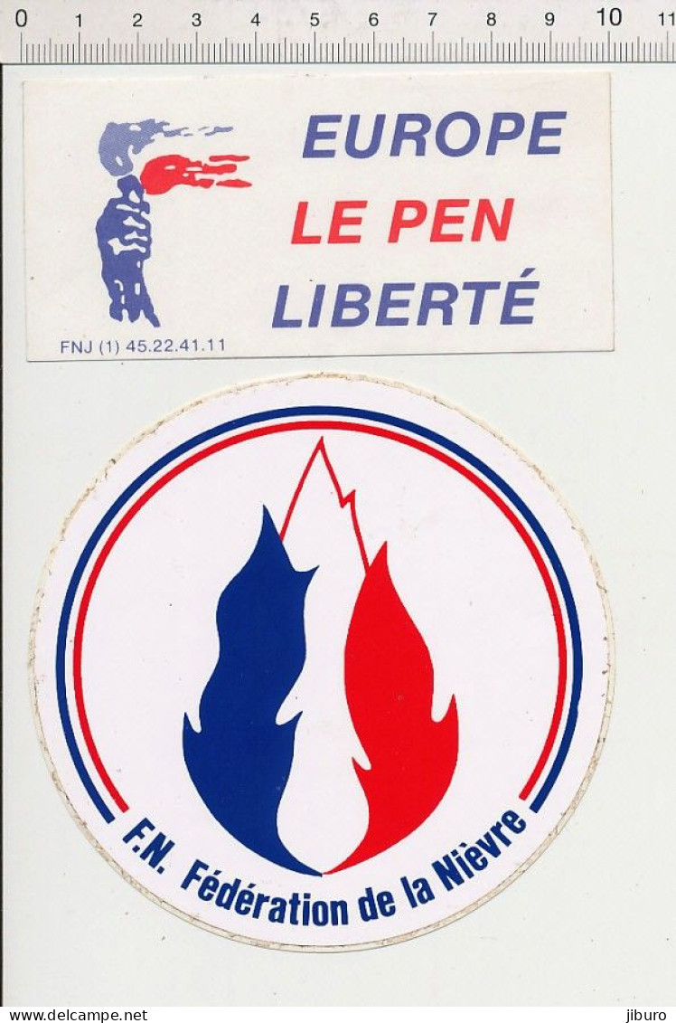 Lot 2 Autocollants Sticker Publicité Politique FNJ Europe Le Pen Liberté + FN Fédération De La Nièvre (Front National) - Adesivi