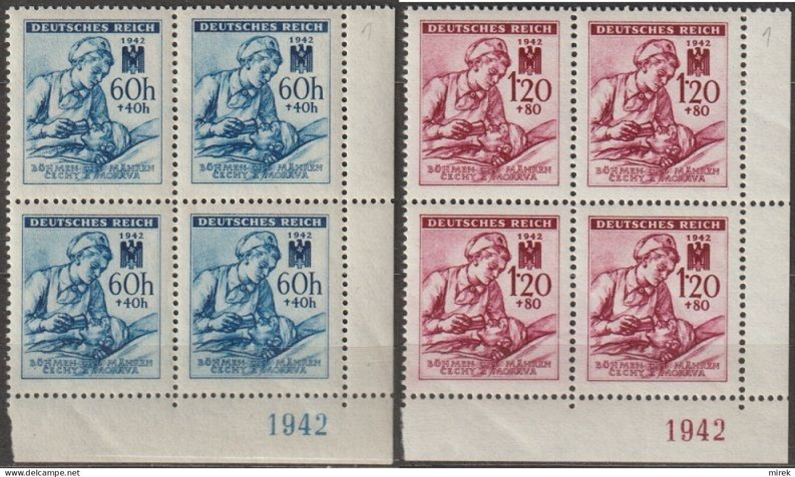 09/ Pof. 100-101, Border 4-blocks - Unused Stamps