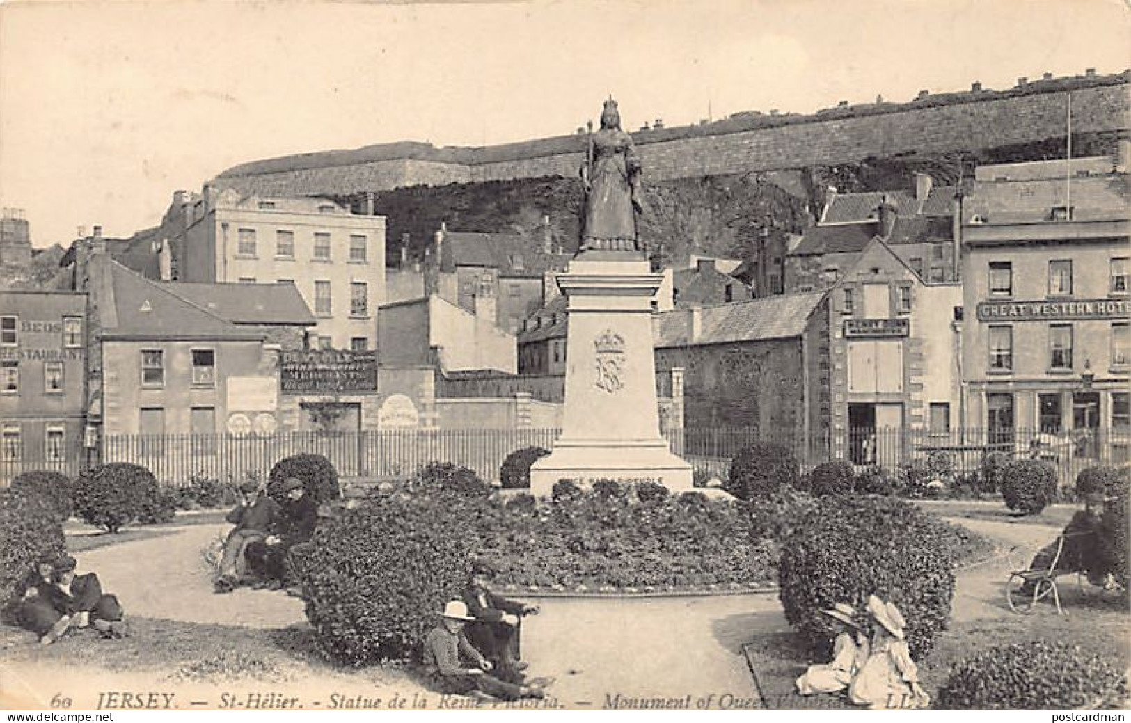 Jersey - SAINT-HELIER - Monument Of Queen Victoria - Great Western Hotel - De Veulle Wine & Spirits - Publ. Levy L.L. 60 - St. Helier