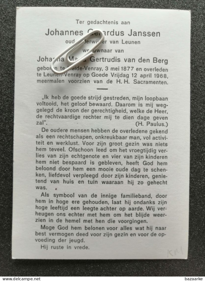 JOHANNES GERARDUS JANSSEN ° HEIDE-VENRAY 1877 + LEUNEN-VENRAY 1968 / JOHANNA VAN DEN BERG / OUD ONDERWIJZER VAN LEUNEN - Andachtsbilder