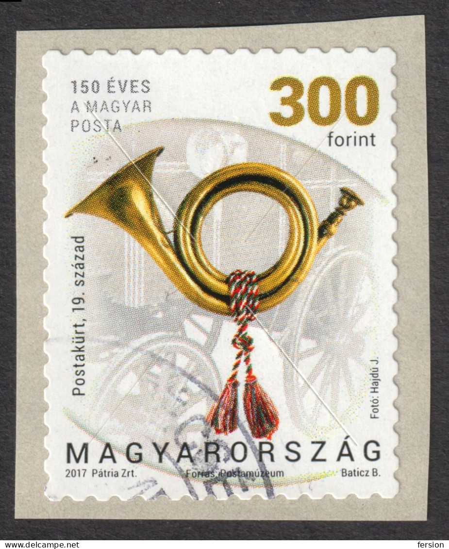 HUNGARY 2017 150th anniv POST Postal Service SELF ADHESIVE LABEL VIGNETTE / mail stage coach horn mailbox hat - used