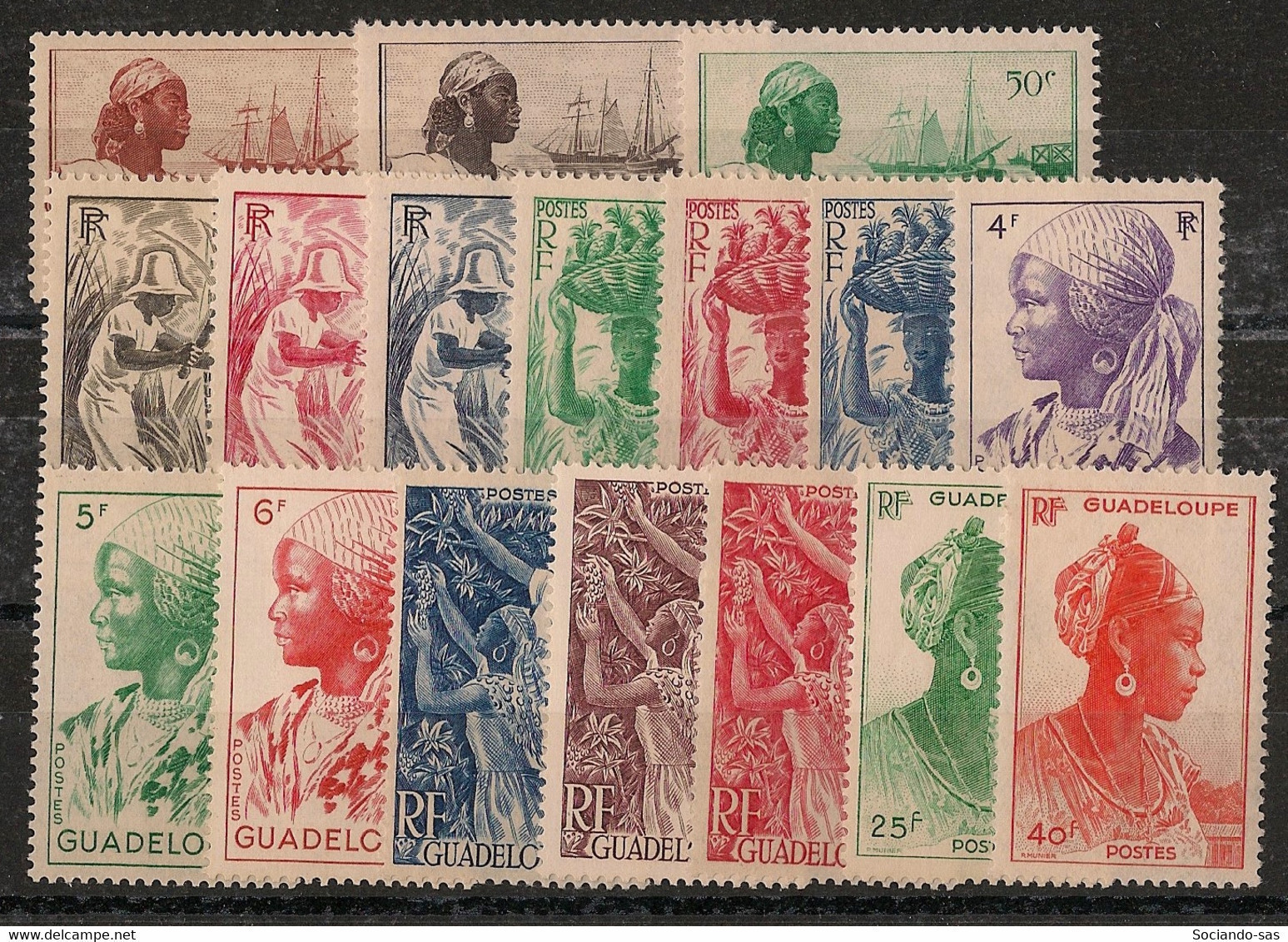 GUADELOUPE - 1947 - N°YT. 197 à 213 - Série Complète - Neuf Luxe ** / MNH / Postfrisch - Unused Stamps