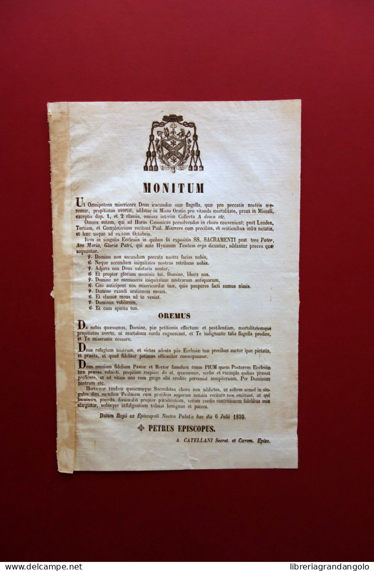 Orazione Preghiere Per Cessazione Epidemia Reggio Emilia 1855 - Non Classés