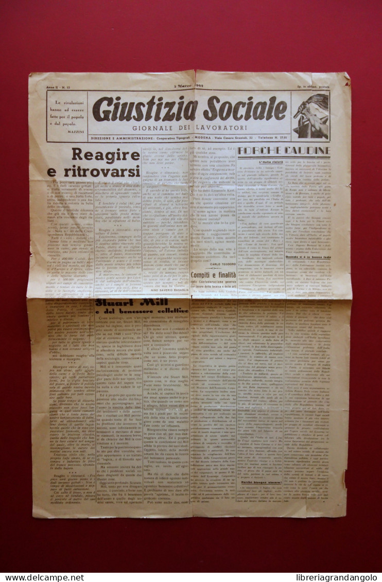 Giustizia Sociale Giornale Dei Lavoratori Anno II N. 15 Modena 5 Marzo 1945 Raro - Zonder Classificatie