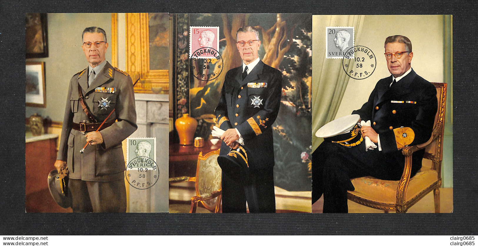 SUÈDE - SVERIGE - Lot De 3 Cartes MAXIMUM 1958 - Roi De Suède Gustaf VI Adolf - Cartoline Maximum