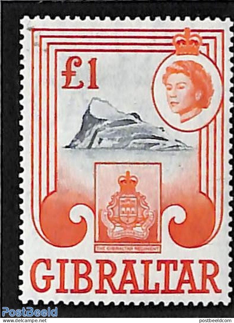 Gibraltar 1960 1 Pound, Stamp Out Of Set, Mint NH, History - Coat Of Arms - Gibraltar