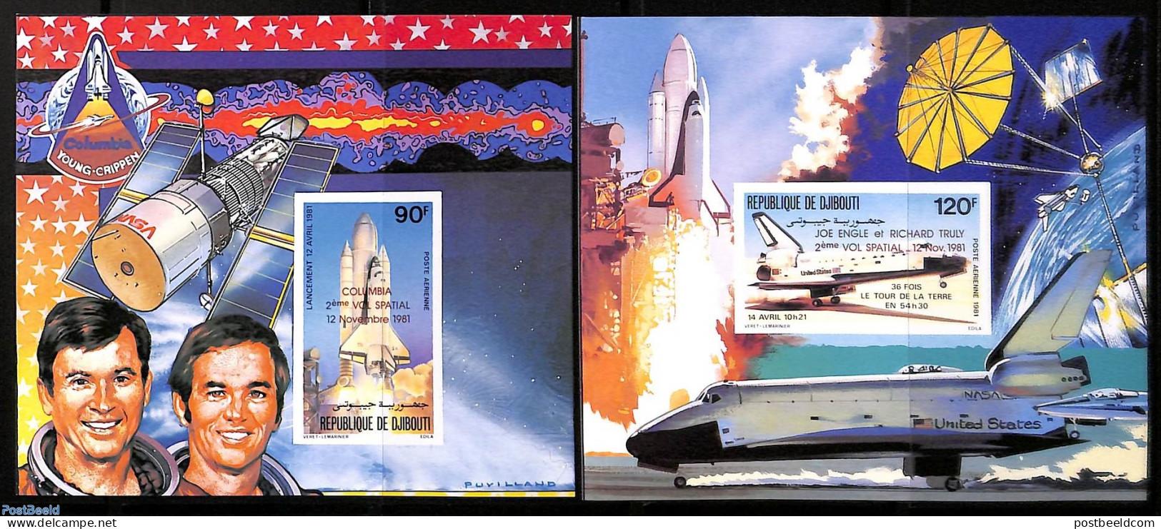 Djibouti 1981 Columbia Flight 2 S/s Imperforated, Mint NH, Transport - Space Exploration - Dschibuti (1977-...)