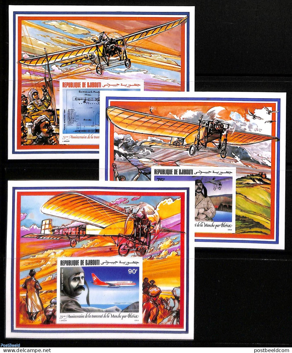 Djibouti 1984 Bleriot Canal Flight 3 S/s Imperforated, Mint NH, Transport - Aircraft & Aviation - Avions
