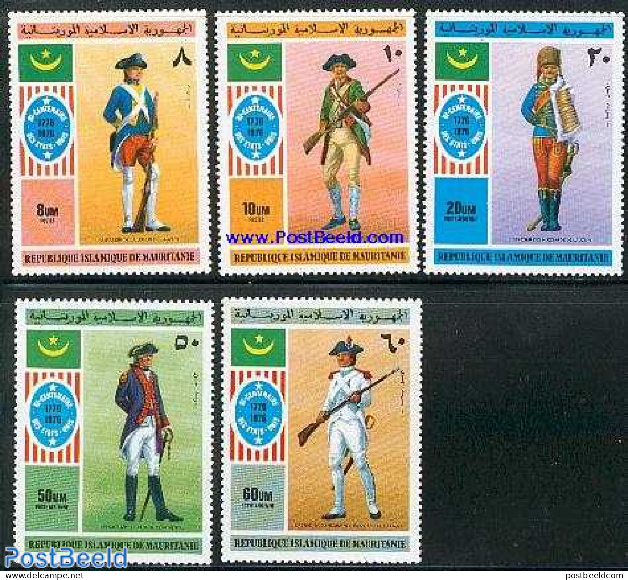 Mauritania 1976 U.S. Independence Bi-centenary 5v, Mint NH, History - Various - US Bicentenary - Uniforms - Disfraces
