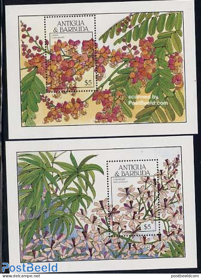 Antigua & Barbuda 1988 Flowers 2 S/s, Mint NH, Nature - Flowers & Plants - Antigua Y Barbuda (1981-...)