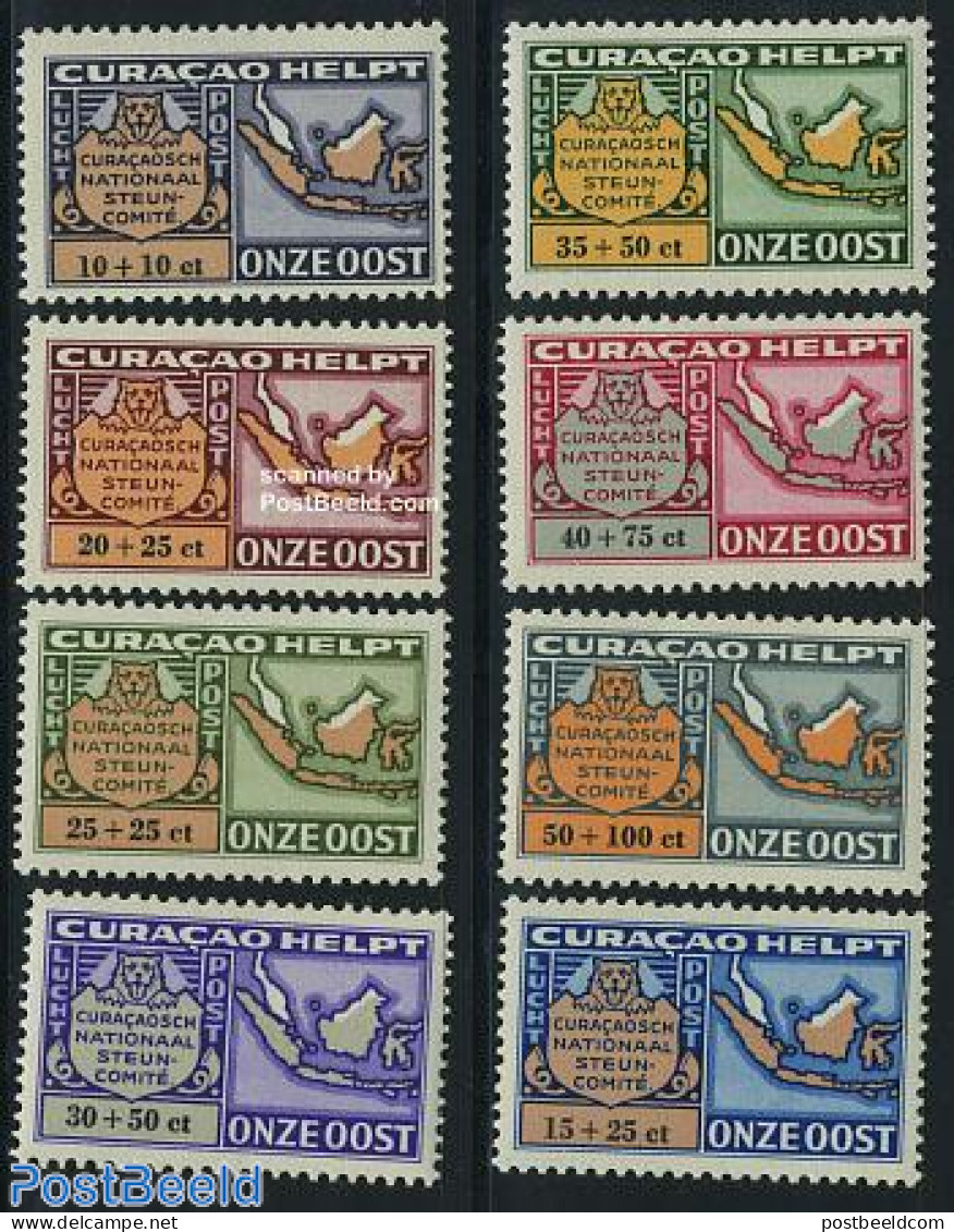 Netherlands Antilles 1946 Aid To Dutch India 8v, Mint NH, History - Various - World War II - Maps - WO2
