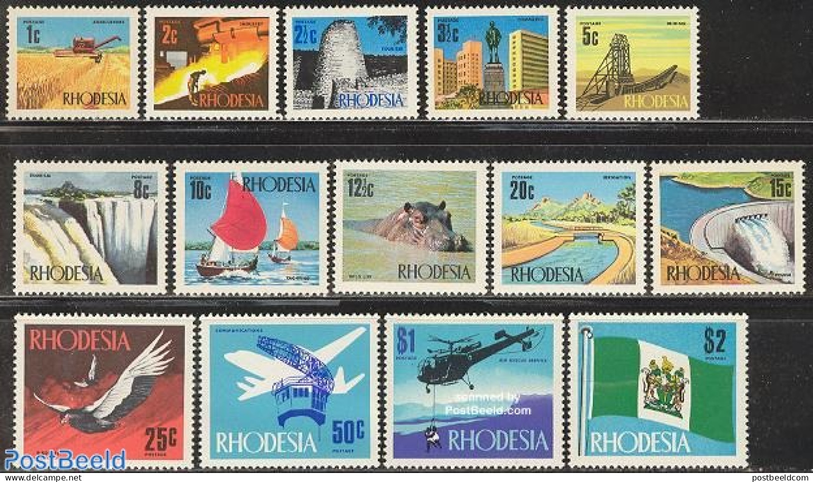 Rhodesia 1970 Definitives 14v, Mint NH, History - Nature - Transport - Various - Flags - Animals (others & Mixed) - Bi.. - Helikopters